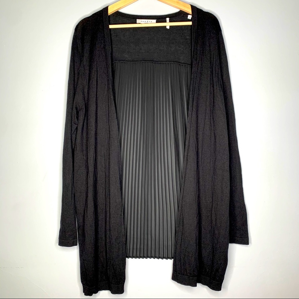 Sandro Gizette Black Pleated Long Cardigan Silk M